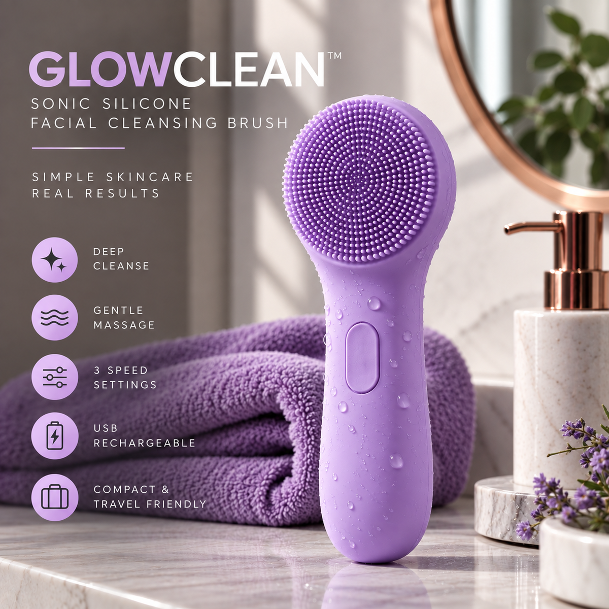 GLOWCLEAN™  Sonic Silicone Facial Cleansing Brush