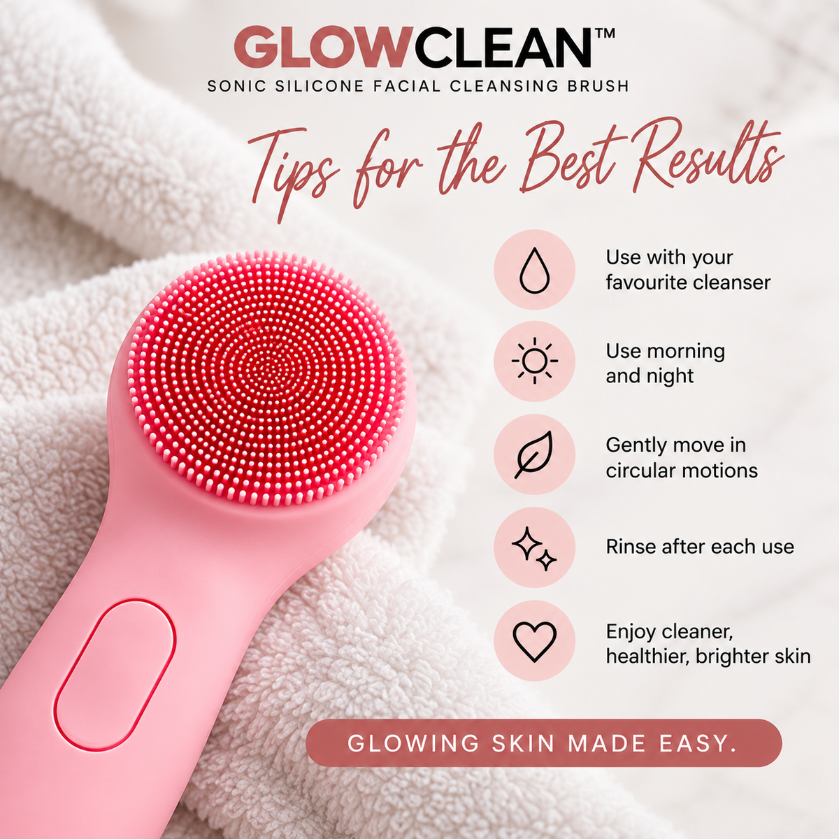 GLOWCLEAN™  Sonic Silicone Facial Cleansing Brush